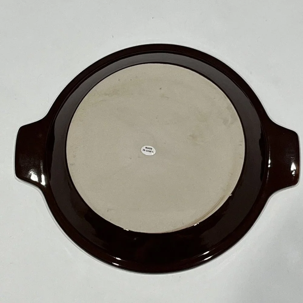QVC Technique Ceramic Brown And Cream 10” Pie Plate With Lifter And Instructions